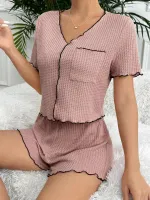 Gül Kurusu Cep Detaylı Şortlu Pijama Takım Bella Notte 7591 Gül Kurusu farklı açı