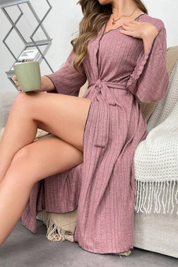 Gül Kurusu Fitilli Pamuklu Sabahlık Bella Notte 9663 - Alternatif Görünüm