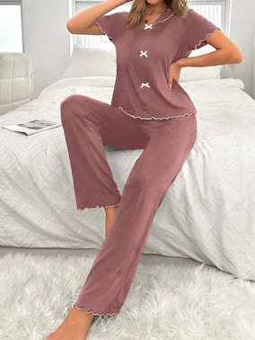 Bella Notte Gül Kurusu Fiyonk Detaylı Pamuklu Pijama Takımı Bella Notte 7307
