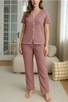 Gül Kurusu Fiyonklu V Yaka Yazlık Pijama Takımı Bella Notte 7315 farklı açı