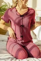 Gül Kurusu Kısa Kollu Pamuklu Pijama Takımı Bella Notte 7109 Gül Kurusu