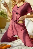 Gül Kurusu Kısa Kollu Pamuklu Pijama Takımı Bella Notte 7109 Gül Kurusu farklı açı