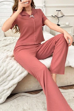 Bella Notte Gül Kurusu Pamuklu Kısa Kollu Pijama Takımı Bella Notte 7155 - Alternatif Görünüm