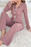 Geniş Fitilli Uzun Kollu Fırfırlı Kadın Pijama Takımı Bella Notte 7153 detay görünüm