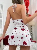 Kalp Desenli Pamuklu Mini Gecelik Bella Notte 15931 Kırmızı farklı açı