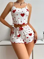 Kalp Desenli Pamuklu Pijama Takımı Bella Notte 7595 Kırmızı farklı açı