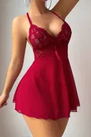 Kırmızı A Kalıp Dantel Detaylı Mini Gecelik Bella Notte 15937 Kırmızı görsel 4