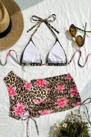 Pareolu Leopar Zambak Baskılı Kadın Bikini Takım Bella Notte M-9035 Leopar detay görünüm