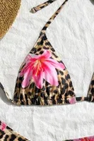 Pareolu Leopar Zambak Baskılı Kadın Bikini Takım Bella Notte M-9035 Leopar görsel 4