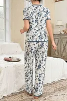 Çiçekli Düğmeli Yazlık Mavi Kadın Pijama Takımı Bella Notte 7347 Mavi görsel 5