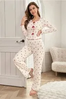 Kiraz Desenli Pamuklu Kurdelalı Pijama Takımı Bella Notte 7135 Kırmızı farklı açı