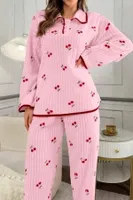 Bella Notte Pembe Kiraz Baskılı Cotton Pijama Takımı 77017 Pembe