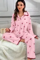 Bella Notte Pembe Kiraz Baskılı Cotton Pijama Takımı 77017 Pembe farklı açı