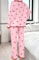 Bella Notte Pembe Kiraz Baskılı Cotton Pijama Takımı 77017 Pembe görsel 4