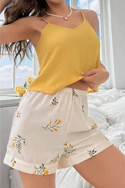 Bella Notte Sarı Bahar Dalı Yaprakları Ev İçi Şort Takım Bella Notte 7717 - Alternatif Görünüm