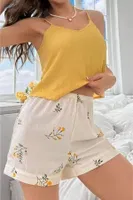 Sarı Bahar Dalı Yaprakları Ev İçi Şort Takım Bella Notte 7717 Sari detay görünüm