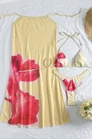 Sarı Çiçek Detaylı Pareolu 3 Parça Bikini Takımı Bella Notte M-9021 Sari farklı açı