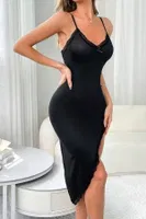 Siyah Dantelli Yüksek Yan Yırtmaçlı Ev İçi Gecelik Bella Notte 15947 Siyah görsel 4