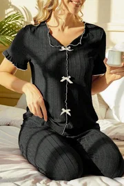 Bella Notte Siyah Kısa Kollu Pamuklu Pijama Takımı Bella Notte 7337