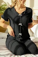 Siyah Kısa Kollu Pamuklu Pijama Takımı Bella Notte 7337 Siyah