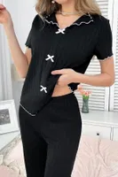 Siyah Rahat ve Şık Siyah Pamuklu Pijama Takımı Bella Notte 7121 Siyah farklı açı
