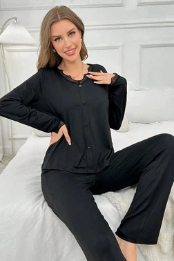 Siyah Uzun Kollu Pijama Takımı Bella Notte 7177