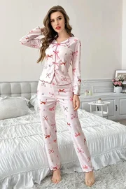 Bella Notte Fiyonk Desenli Uzun Kollu Kadın Pijama Takımı Bella Notte 7195