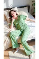 Gömlek Yaka Çiçekli Yaz Esintili Pijama Takımı Bella Notte 7345 Yeşil detay görünüm