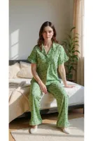 Gömlek Yaka Çiçekli Yaz Esintili Pijama Takımı Bella Notte 7345 Yeşil farklı açı