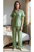 Gömlek Yaka Çiçekli Yaz Esintili Pijama Takımı Bella Notte 7345 Yeşil görsel 5