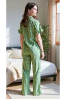 Gömlek Yaka Çiçekli Yaz Esintili Pijama Takımı Bella Notte 7345 Yeşil görsel 6