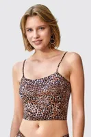 Leopar Desenli İp Askılı Kadın Crop Berrak 7019 Leopar