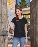 Kısa Kollu Yuvarlak Yaka Kadın Tshirt Berrak 8133  Siyah detay görünüm