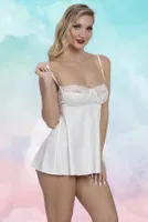 Beyaz Askılı Seksi Göğsü Dantel Mini Fantezi Gecelik SHE 2111 Beyaz detay görünüm