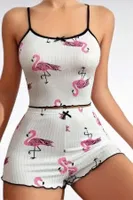Beyaz Flamingo Askılı Şort Takım Lily Bianca 13015 Beyaz