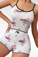 Beyaz Flamingo Askılı Şort Takım Lily Bianca 13015 Beyaz detay görünüm