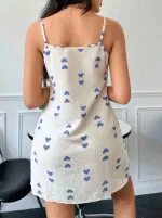 Beyaz Kalp Desenli Askılı Gecelik Lily Bianca 13028 Beyaz farklı açı