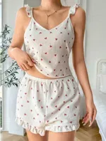 Beyaz Minik Kiraz Desenli Askılı Yazlık Pijama Şort Takım Lily Bianca 13109 Beyaz detay görünüm