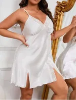 Beyaz Saten Güpürlü Büyük Beden Gecelik Real Passione 11011 Beyaz