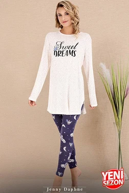 Lady Bisiklet Yaka Desenli Viskon Uzun Kollu Pijama Takımı Lady 11689 - Alternatif Görünüm