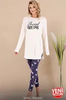 Bisiklet Yaka Desenli Viskon Uzun Kollu Pijama Takımı Lady 11689 Lacivert detay görünüm