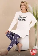 Bisiklet Yaka Desenli Viskon Uzun Kollu Pijama Takımı Lady 11689 Lacivert farklı açı
