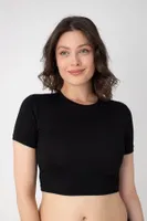 Bisiklet Yaka Modal Kısa Kollu Kadın Crop Confeo C801-021 Siyah