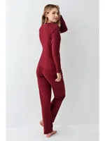 Bisiklet Yaka Uzun Kollu Bordo Kadın Pijama Takımı Arnetta AR3446-S Bordo görsel 4