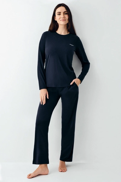 Bisiklet Yaka Uzun Kollu Lacivert Kadın Pijama Takımı Pierre Cardin PC9109-S