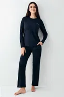 Bisiklet Yaka Uzun Kollu Lacivert Kadın Pijama Takımı Pierre Cardin PC9109-S Lacivert