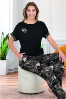 Bisiklet Yaka Viskon Kumaş Çiçek Desenli Kısa Kollu Pijama Takımı Lady 12581 