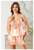 Biye Yırtmaçlı Dantelli Saten Şort Pijama Takımı Miss Laris 3124 Somon