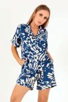 Blue Patterned Kısa Kollu Kadın Şortlu Pijama Takım DoReMi 002-000084 Mavi görsel 6