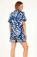 Blue Patterned Kısa Kollu Kadın Şortlu Pijama Takım DoReMi 002-000084 Mavi farklı açı